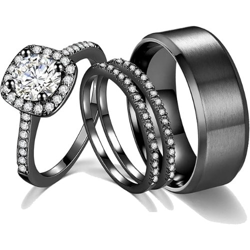 18k Black Gold Wedding Ring Sets For Women And Men