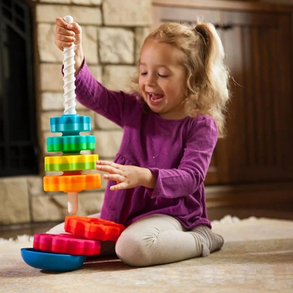 Rainbow tower 2021 New Popular Baby Stack Toy Color Spin Tower In Big Size High Quality Gift For Kids Boy And Girl