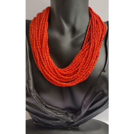 Orange Seedbead Necklace - 12 Strands - 91cm Long
