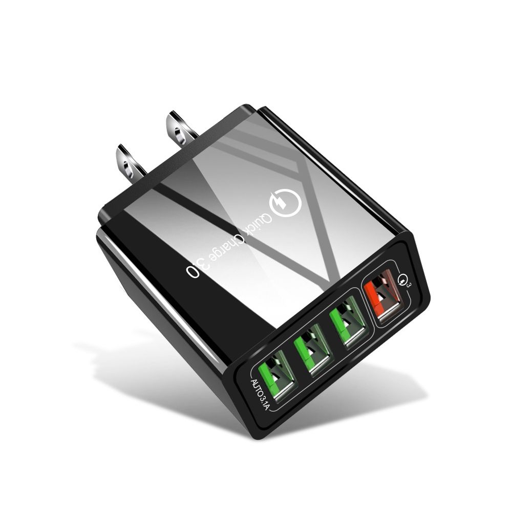 30W QC 3.0 USB + 3 USB 2.0 Ports Universal Quick Charger Travel Charger, US Plug(Black)