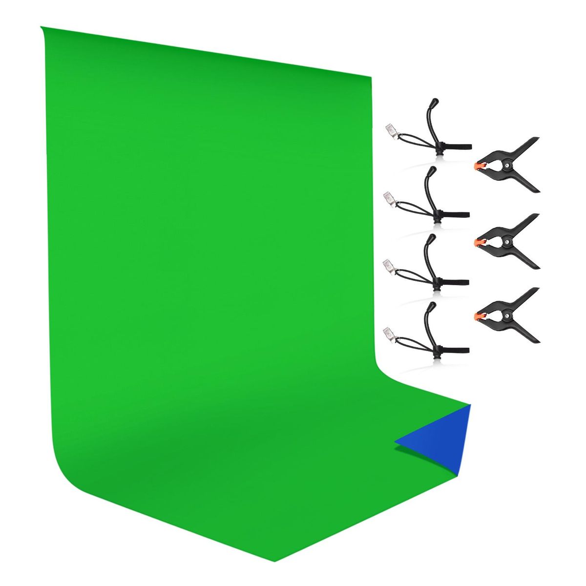 Andoer 1.5 * 2M/ 4.9 * 6.6ft Photography Studio Bi-Color Backdrop Washable Background Screen Polyester-Cotton Material with 3pcs Backdrop Clamps 4pcs Elastic Clips, Blue & Green 2-in-1