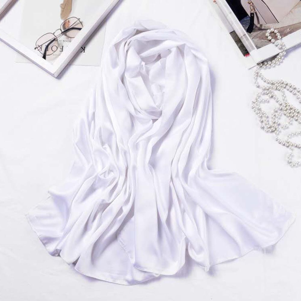 Bandana Scarf Silk Plain Hijab Office Lady Beach Muslim Girl Turban Shawl White