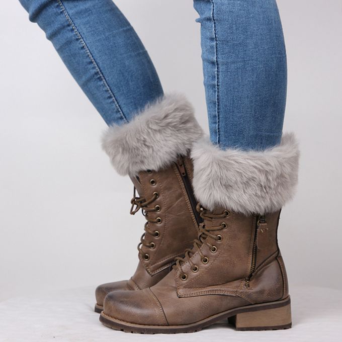 Fluffy Knit Boots Cuff  Trim Toppers Leg Warmer Boot Light Gray