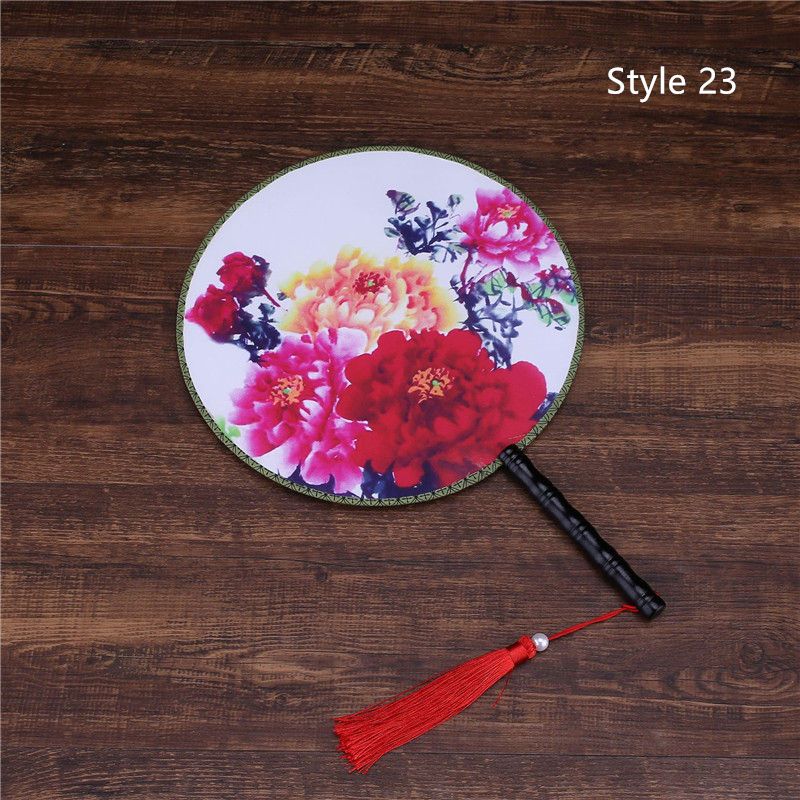 Flower Both Styles Printed Style Handheld Fan Female With Classical 28 Tassel Dancing Silk Round Pendant Side Circular Chinese