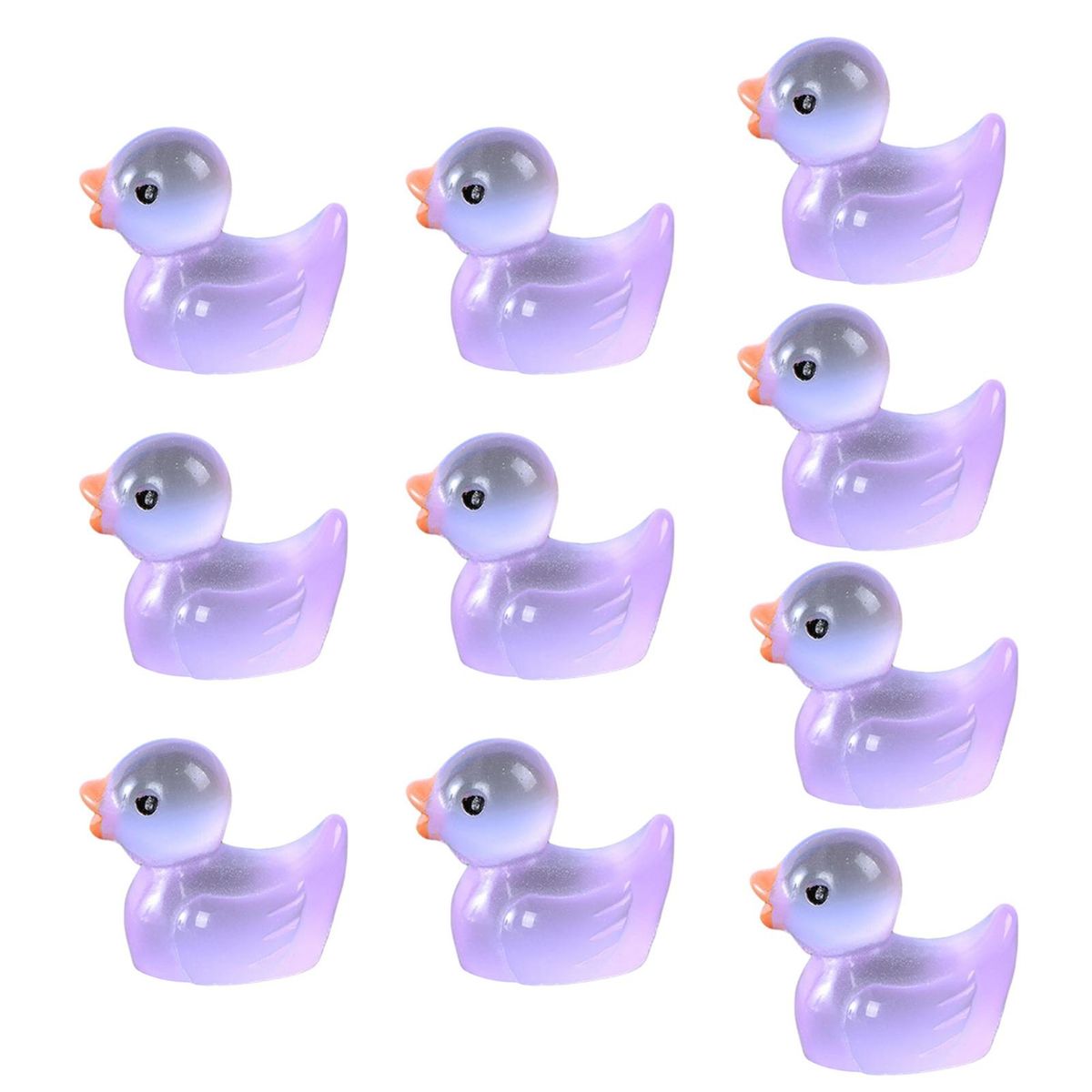 10Pcs Duck Ornaments Luminous Tiny Duck Statues Miniature Animal Figures Purple