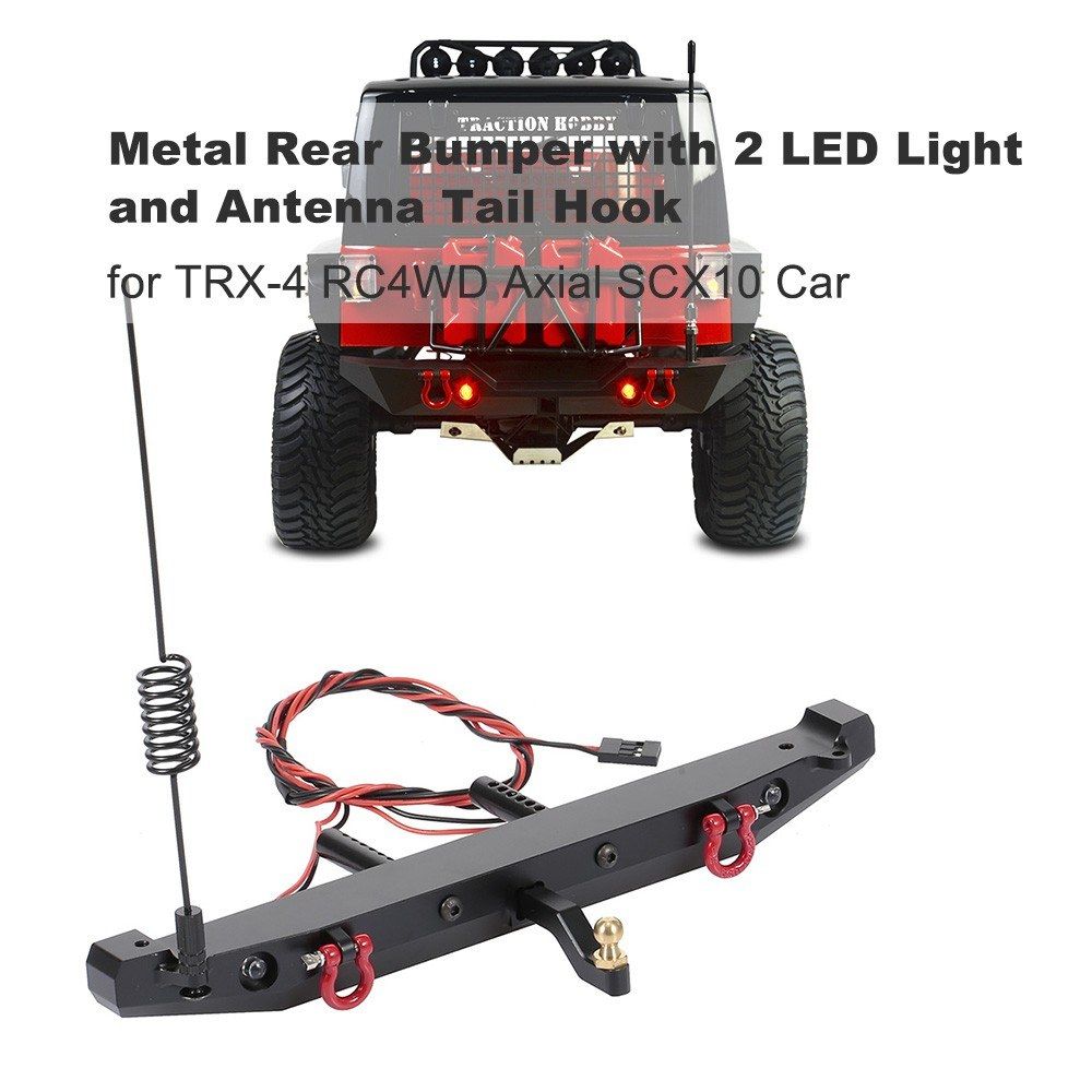 RC Car Metal Rear Bumper With 2 LED Light Antenna Tail Hook