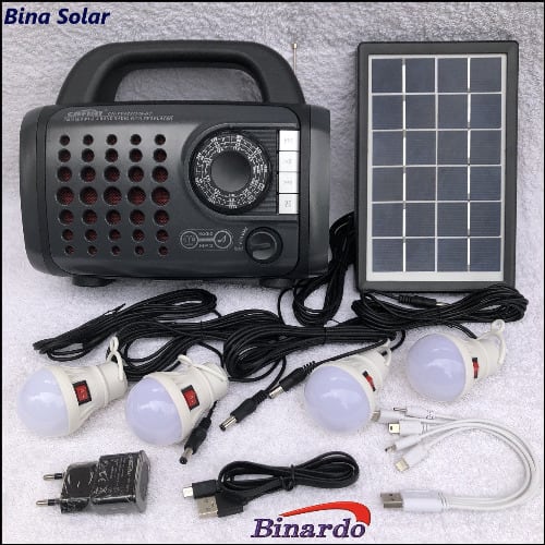 Cn-ty4227fm-bt Solar Lighting System Kit 4 Bulbs Fm Bluetooth - Black