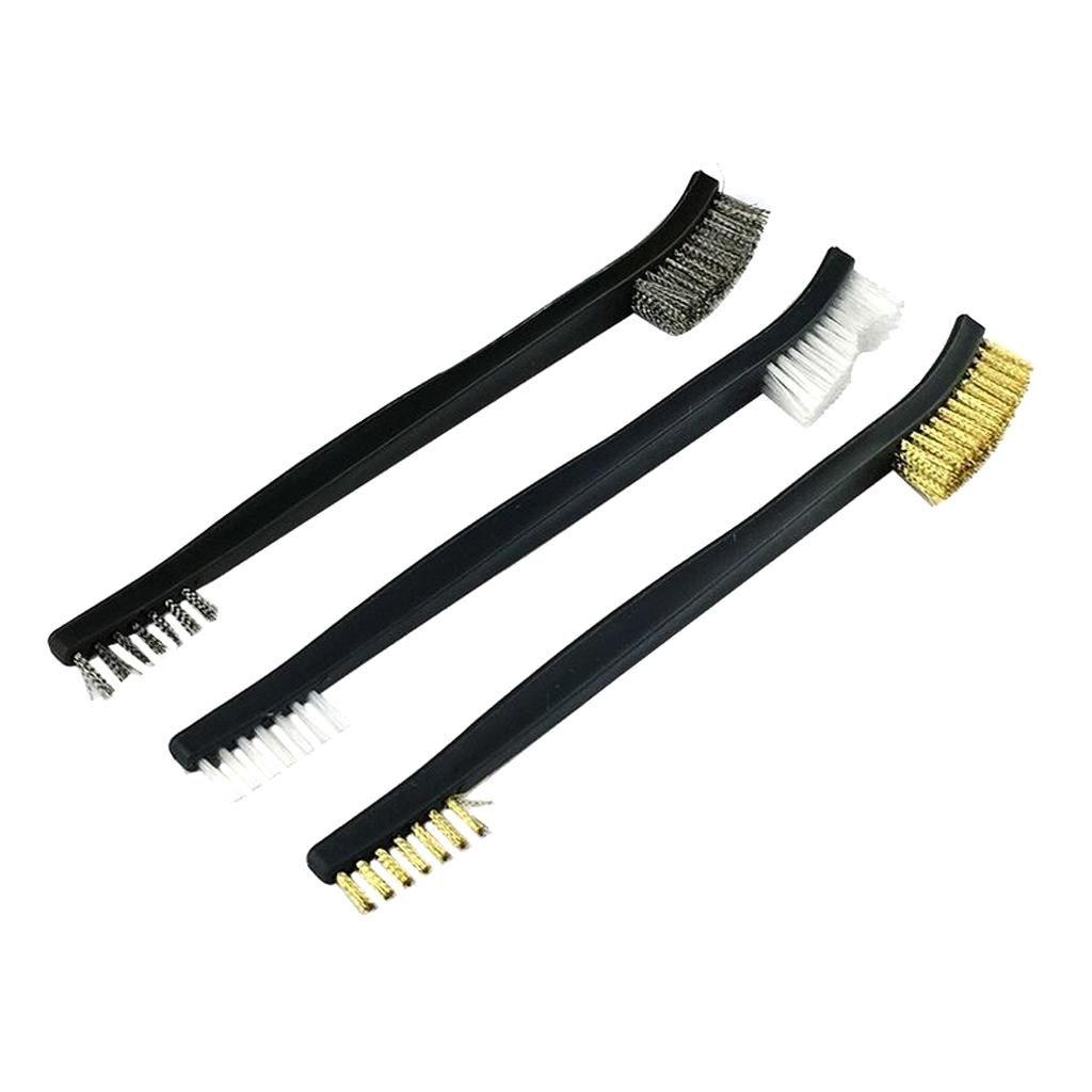 3x Stainless Steel Brass Nylon Wire Brush Set Double Ended For