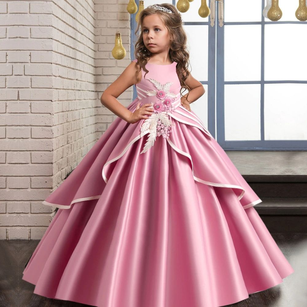GIRL LUXURY LONG DRESS GOWN - PINK - G137