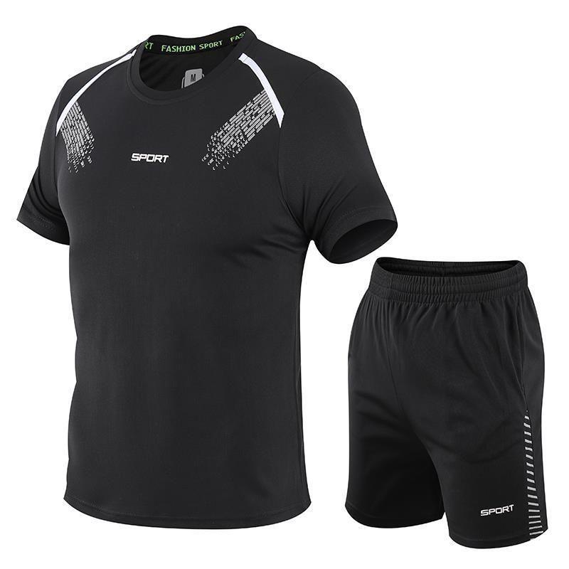 Men'S Sports Suit Quick-Drying T-Shirt + Shorts Black