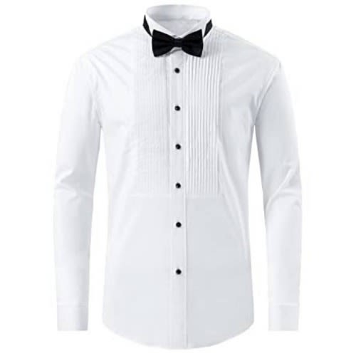 Men's Wingtip Tuxedo Formal Dress Shirt With Bowtie - White/black