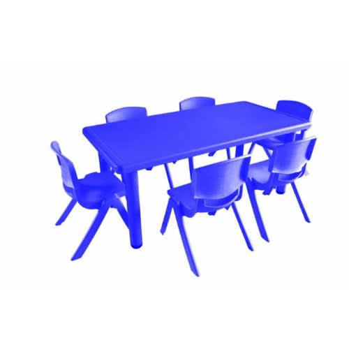 Rectangle Pre School Table With 6 Chairs- Blue-155 x 76 x 48cm