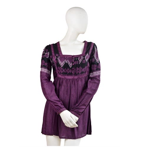 Women Tunic Long Sleeve Square Neck Blouse - Purple