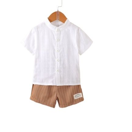 1-6Years Kid Boy Plain Color White Shirt+Shorts