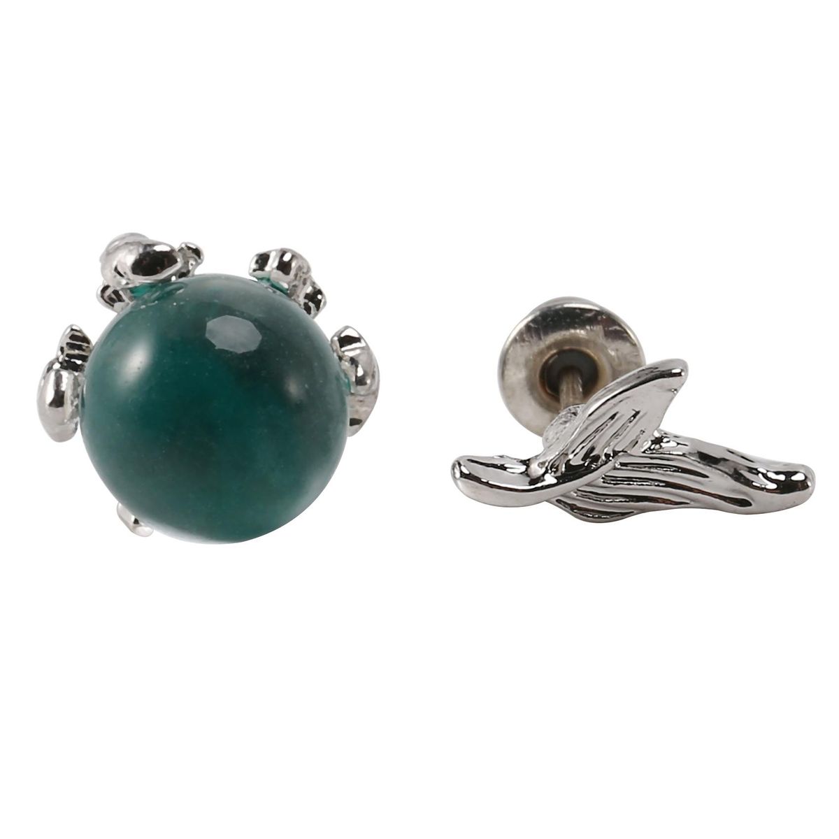 Mermaid Bubble Studs Earrings Blue Seaweed Cushion Fishtail