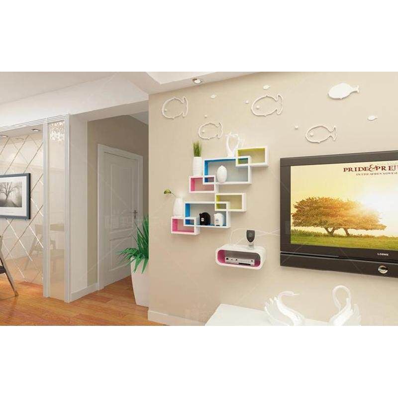 4pcs Creative 3D Wooden Sticker Fish Shape DIY Removable Art Wall Sticker Children's Room Simple Modern Decoration White