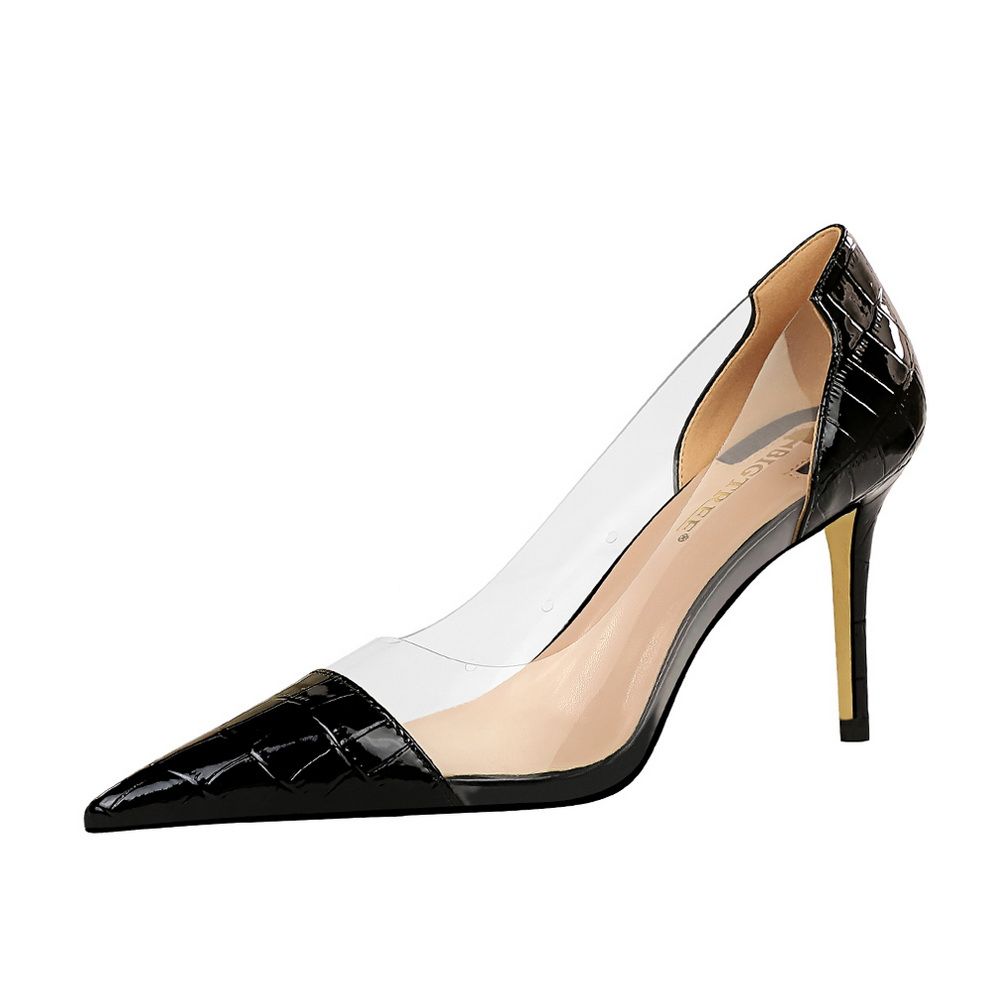 Clear Heels Women Shoes Woman Pumps Metal Transparent High Heels Stiletto Black