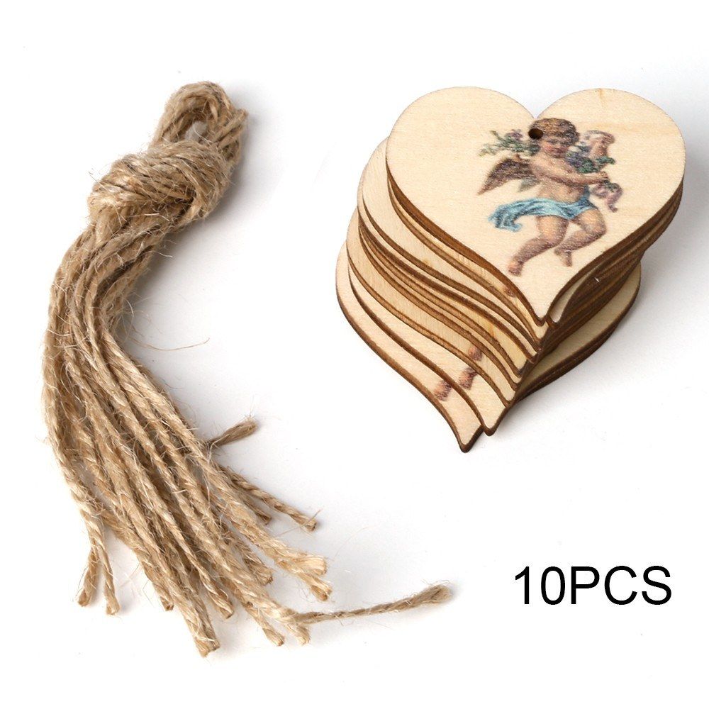 10pcs Wooden Heart Hanging Plaque DIY Craft Rose Angel Wall