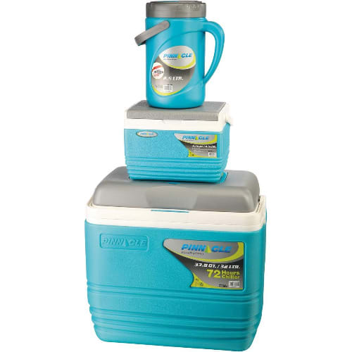Cooler Ice Box & Cooler Chiller Jug Set - Blue & Grey - 3 Piece