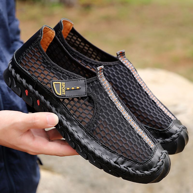 High Quality Mens Hiking Shoes EUR Size 38-48 Climbing Mountain Trekking Shoes Summer Mesh Breathable Outdoor Sneakers Non-Slip Wear-resistant Rubber Male Shoes Handmade Fishing Shoes Black