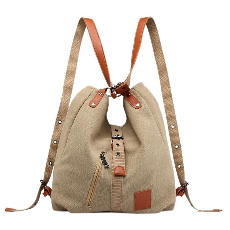 Mummy Bag Multifunctional Backpack Leisure Women's Handbag Large Capacity Canvas Tote Bags Mother Baby Shoulder Light Brown