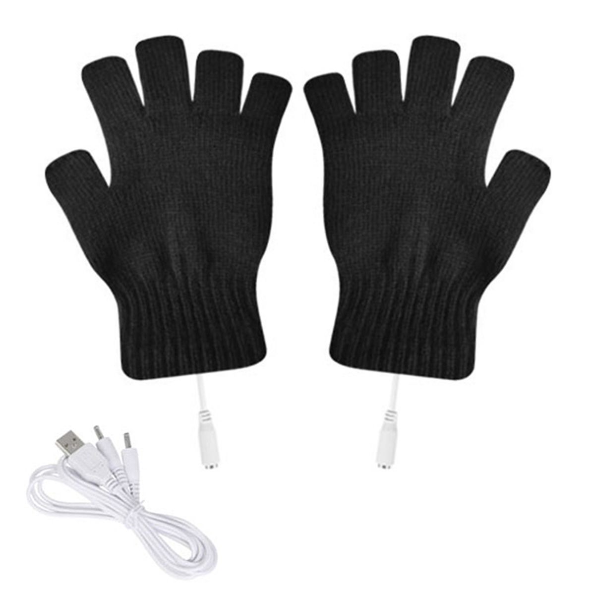 1 Pair Electric Gloves Knitted Warm Heated Thermal Gloves Black