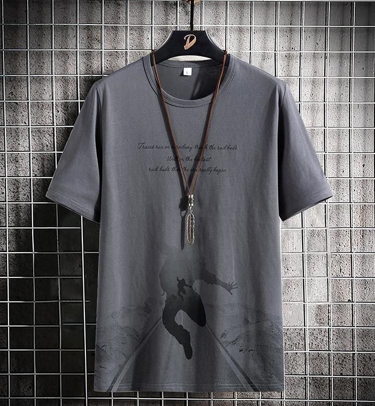 Men summer icon printed short sleeve round neck T-shirt cotton - Parkour Grey