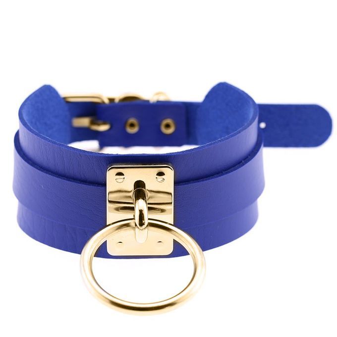 Night Club Men Women O Ring Pendant Collar Faux-Royal Blue