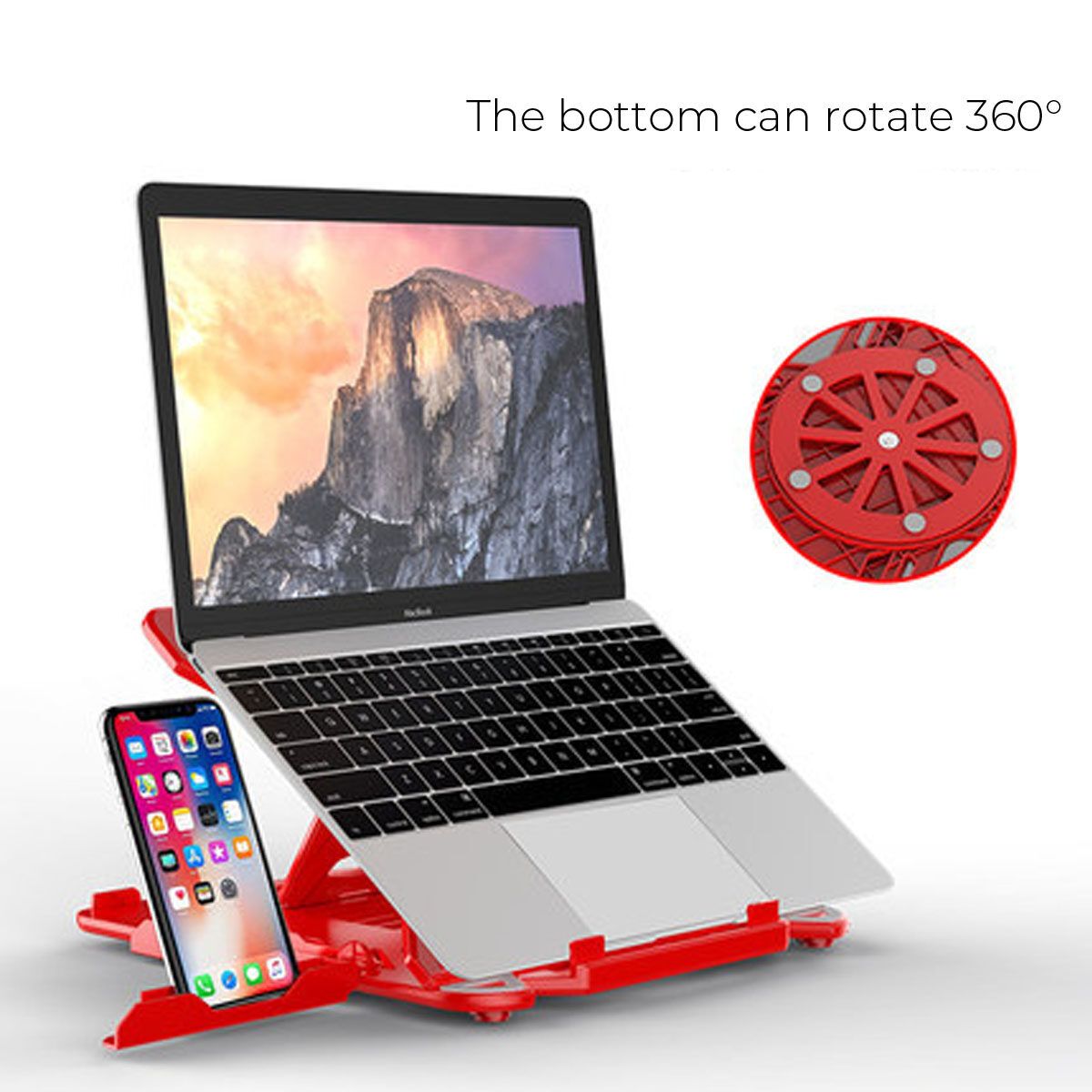 360&deg; Rotating 20KG Bearing Foldable Laptop Stand Non-slip Tablets Bracket Portable Phone Holder Red