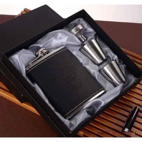 Jack Daniels Stainless Steel & Leather Hip Flask  - Black