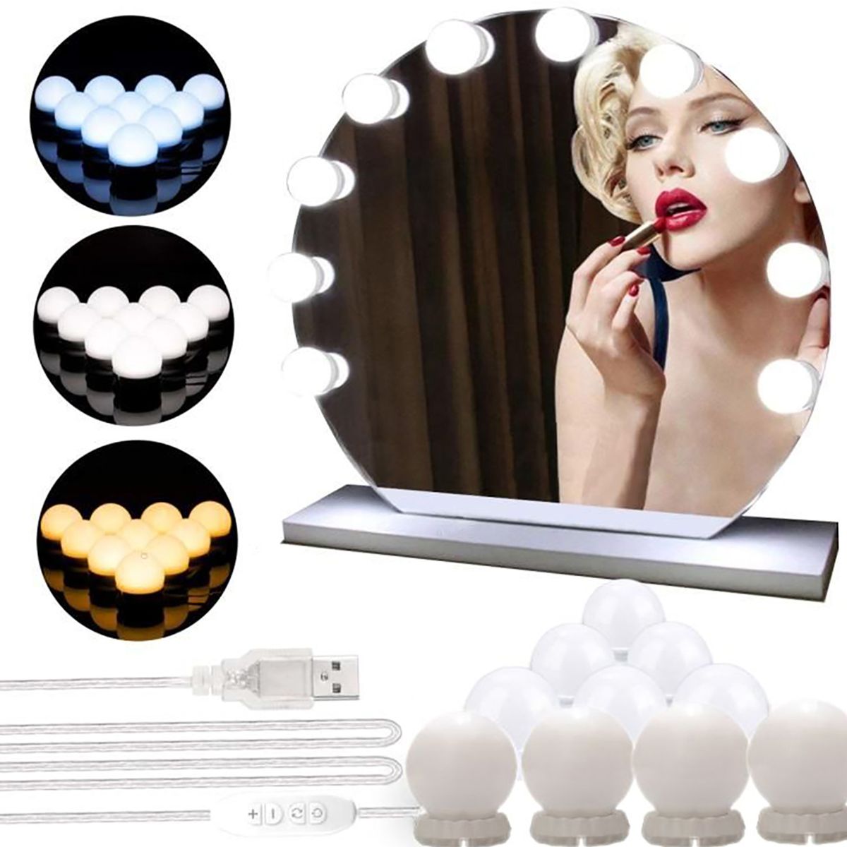 Vanity LEDs Mirror Lights Kit With 10 Bulbs Adjustable 10