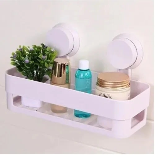 Plastic Suction Bathroom Shelf - White
