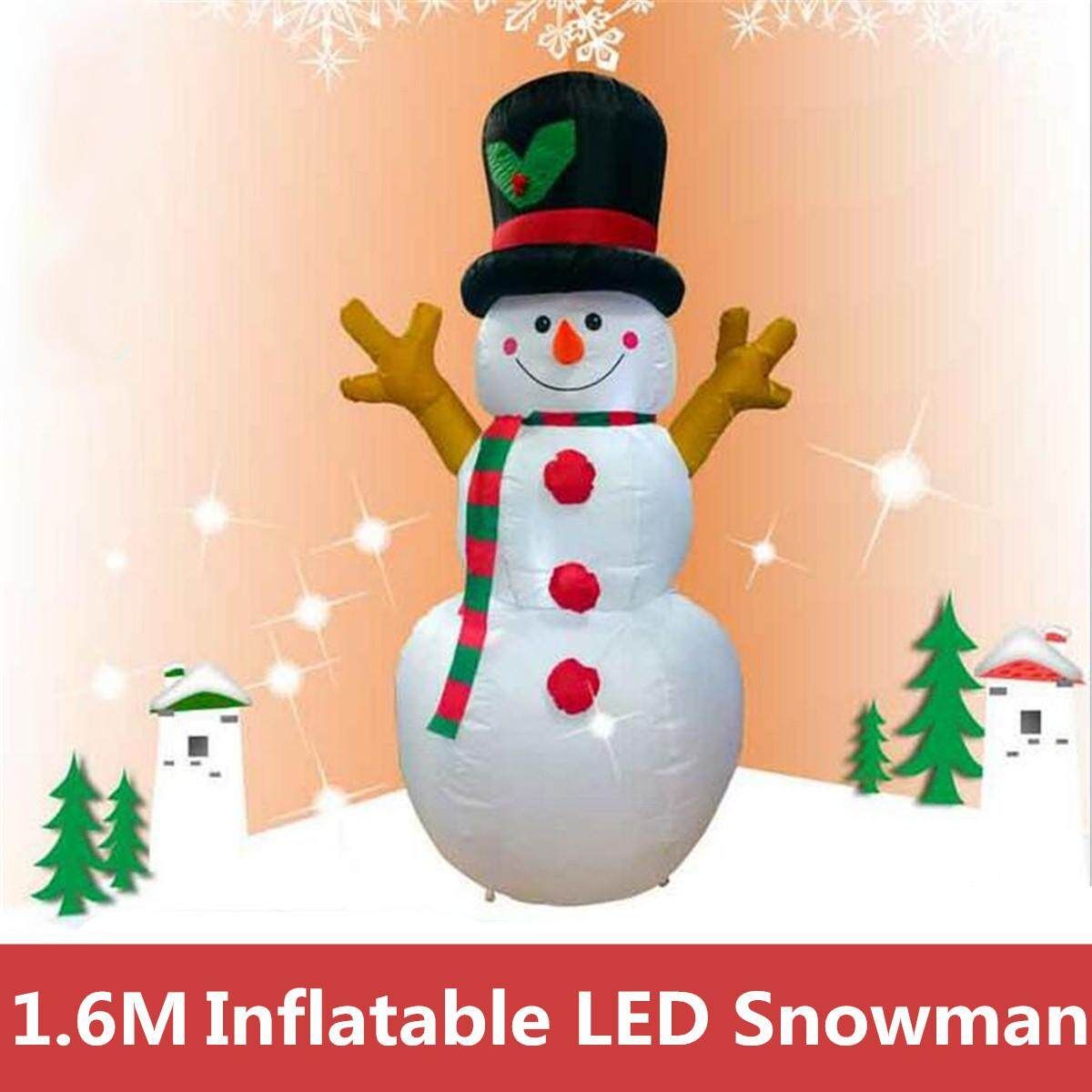 160cm LED Inflatable Snowman Christmas Indoor Outdoor Home Yard Party Decoration Large Inflatable Santa Snowman Outdoor Airblown Xmas Christmas Decoration Figure #EU Plug 220v Avocado