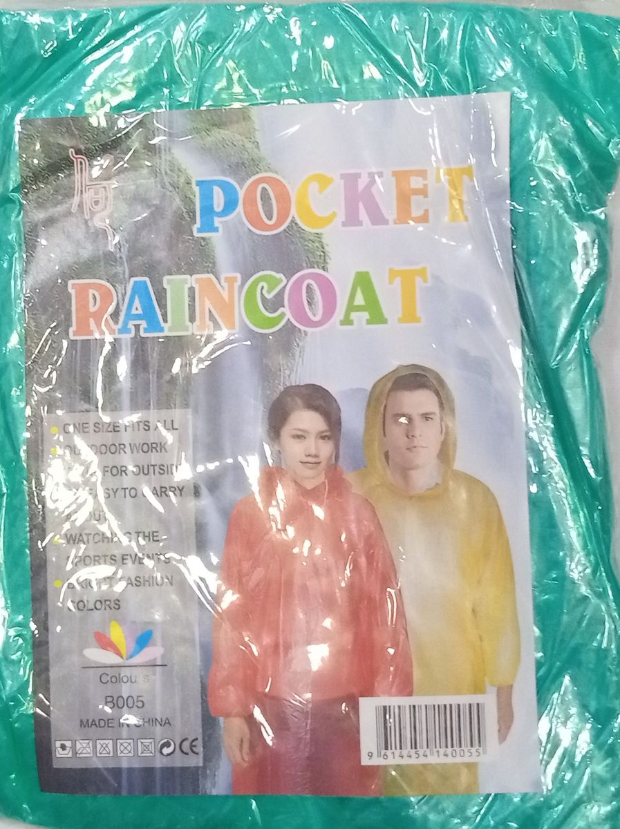 Pocket Nylon Transaprent Raincoat - 2Pcs Green