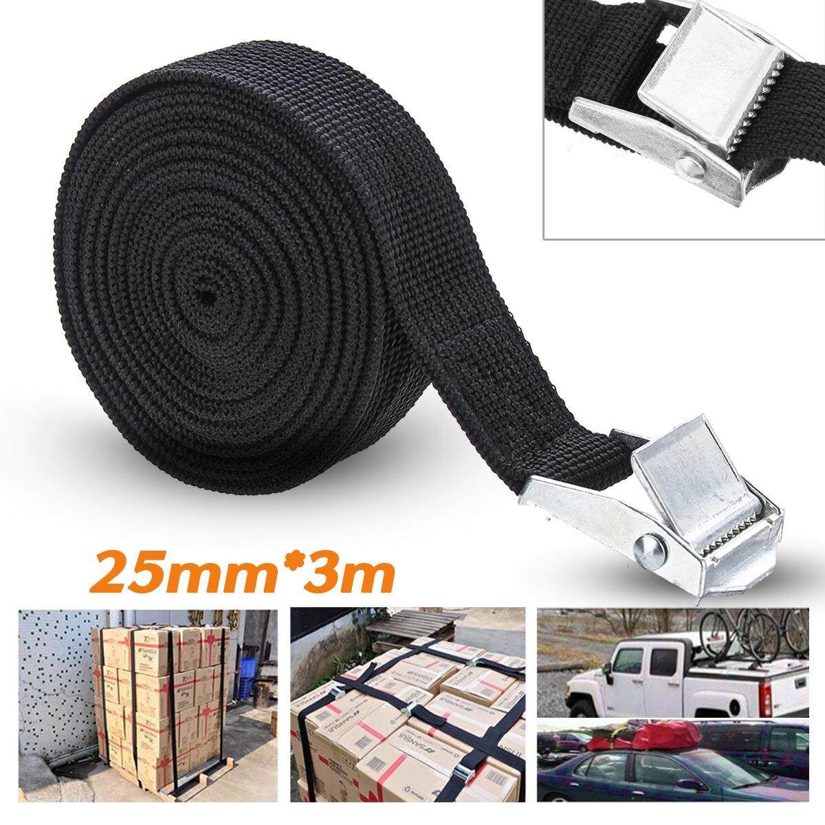 Set Of 2 Buckled Straps Tie Down Lashing Cam Buckle Roof Rack 25mm X 3 Mts Black
