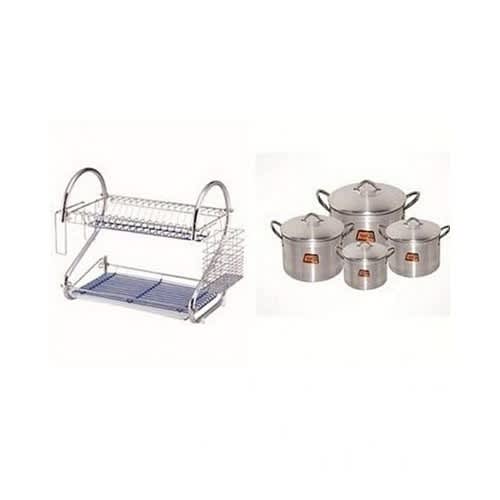 Set of 4 Pots & Dish Rack Bundle