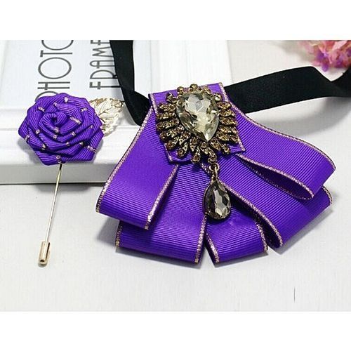 Trendy Fashion Bow-Tie With Lapel Pin- Purple