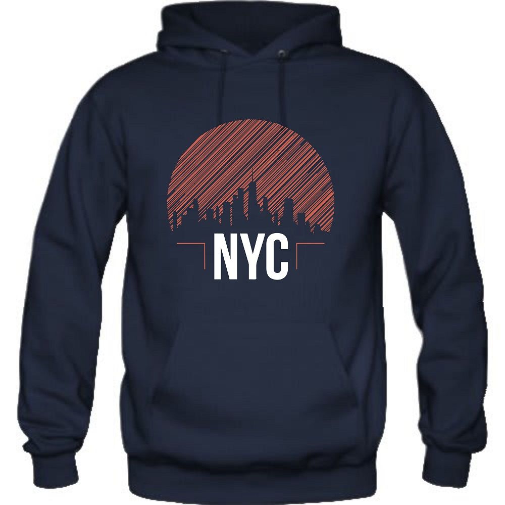 NYC New York City Printed Hoodie- Navy Blue