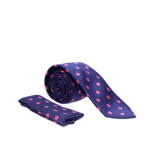 Polka Dots Tie & Pocket Square - Blue & Pink