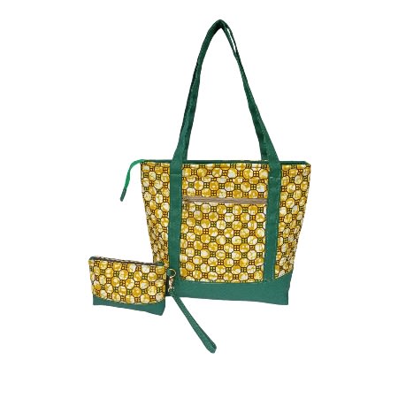 Ankara Tote Bag With Matching Wristlet Purse - Green
