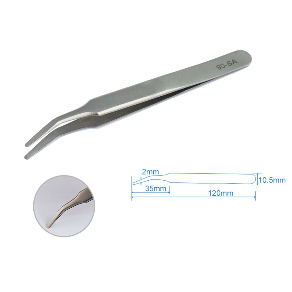 Stainless Steel Precision Stamp Tweezers Round Flat Mouth Warped Head Short Curved Clip Philatelic Tool Shovel-Shaped Paper Clip-90A-SA