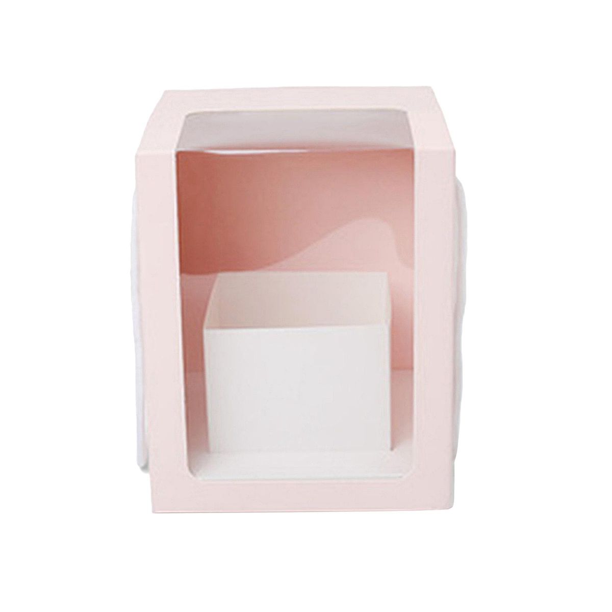 Square Flower Gift Packaging Boxes Clear Window With Handle S Pink