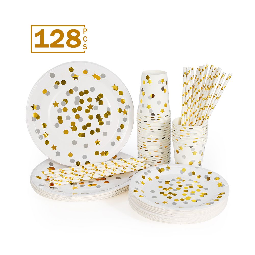 32 Servings Disposable Paper Cup Paper Tray Straw Paper