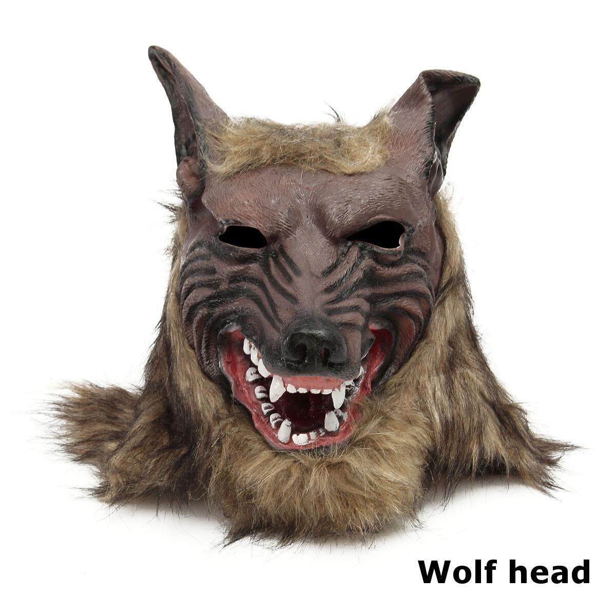 Latex Rubber Wolf Head Hair Werewolf Party Scary Halloween Cosplay Mask