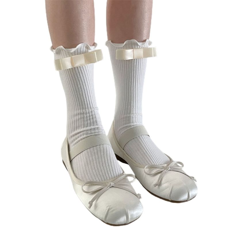 (milky White)Ballet Sock Casual  Wearing Lacy  Cotton Short Stocking Solid Color Y2K Short  We SMA