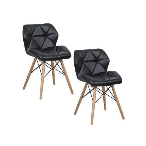 Set Of 2 Padded Wood Leg Dining Chairs - Black