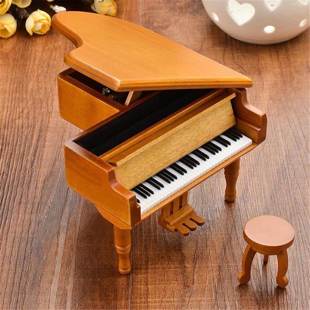 Gohide Creative Gifts For Valentines Day Classical Nice Music Box Solid Wooden Grand Piano Style Music Box Black