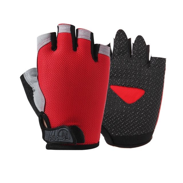 Summer Men Women Fitness Gloves Gym Weight Lifting Cycling Yoga Training Thin Breathable Antiskid Half Finger Gloves, Size:S(Red)