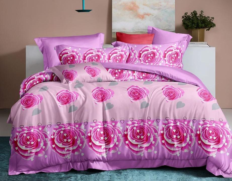 Quality Duvet, Bedsheet With Pillow Cases- Multi/Pink
