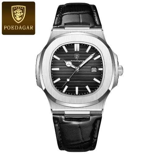 Poedagar Leather Wristwatch - Black